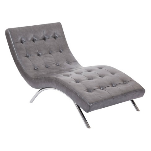 Blake Tufted Chaise Faux Leather Pewter, Faux Leather Chaise Lounge