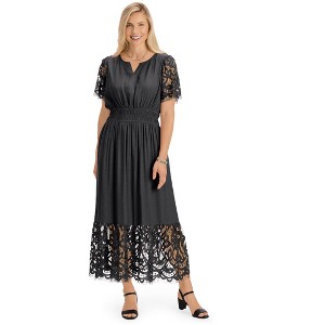 Collections Etc Lace Detail Sleeve & Border V-Neck Smocked Waist Dress - 1 of 4