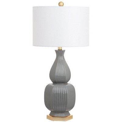 Cleo Gray Ceramic Table Lamp Set with White Shades
