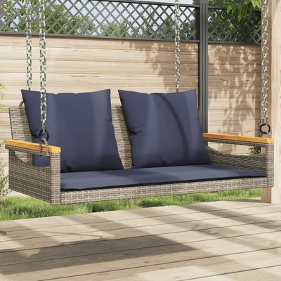 vidaXL Swing Bench with Cushions Gray 42.9"x24.4"x15.7" Poly Rattan