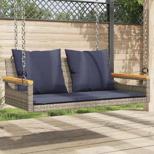 vidaXL Swing Bench with Cushions Gray 42.9"x24.4"x15.7" Poly Rattan - 1 of 4