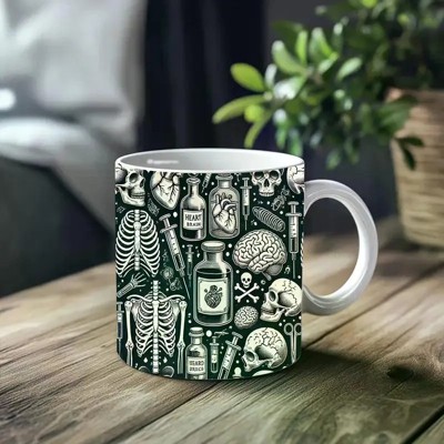 1pc_Skeletons And Vials ceramic cup 11 ounces, coffee/tea/wine glass, suitable for Valentine's Day, birthdays