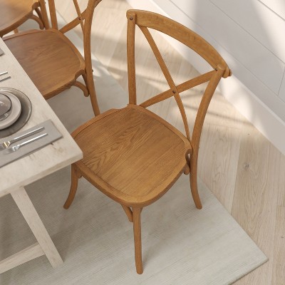 Light Brown High Back Cross Back Wooden Side Chair