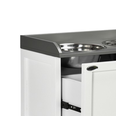 Swan White and Pewter Gray Elevated Dog Feeding Station with Stainless Steel Bowls