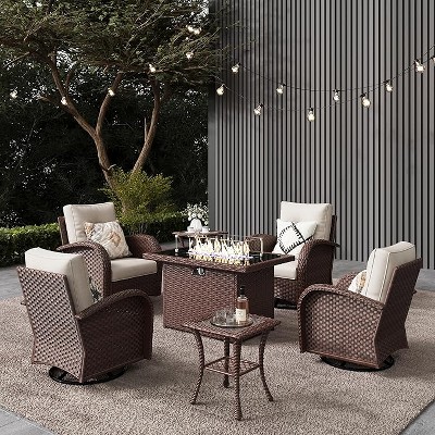 LayinSun Outdoor Patio Furniture Set, Brown Rattan Wicker Sectional Swivel Rocker Chairs Sets