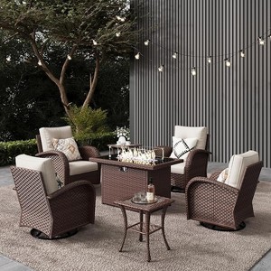 LayinSun Outdoor Patio Furniture Set, Brown Rattan Wicker Sectional Swivel Rocker Chairs Sets - 1 of 4