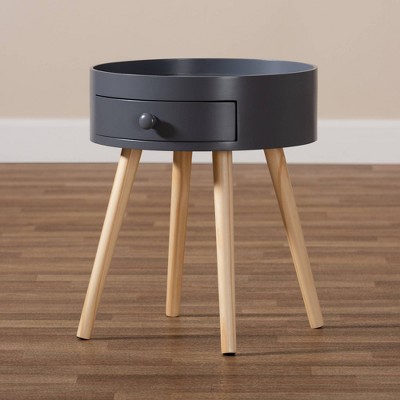 Mid-Century Modern Gray 15'' Wood Nightstand with Tray-Style Top