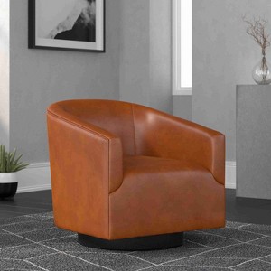 CAVINAS Faux Leather Accent Chair with Curved Backrest and Wood Base,Modern Upholstered Living Room Chairs,Reading Chairs for Living Room - 1 of 4