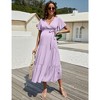 Whizmax Maternity Dress Women's V-Neck Puff Sleeve Pleated Maxi Dress for Baby Shower - 2 of 4