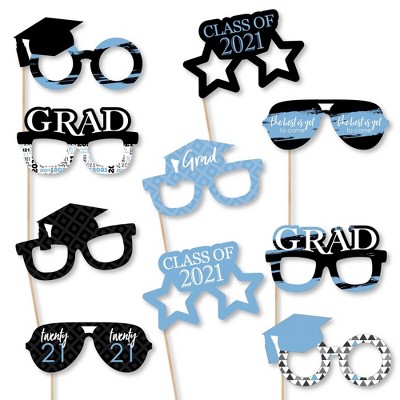 Big Dot of Happiness Light Blue Grad - Best is Yet to Come - Glasses - Light Blue 2021 Paper Card Stock Grad Party Photo Booth Props Kit - 10 Count