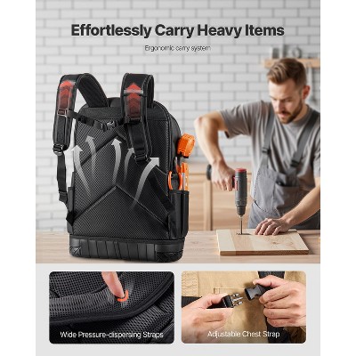 VEVOR Tool Backpack, 65 Pockets, Heavy-duty Tools Storage Organizer Work Bags with Laptop Compartment & Molded Base, Black+Orange — фото 5