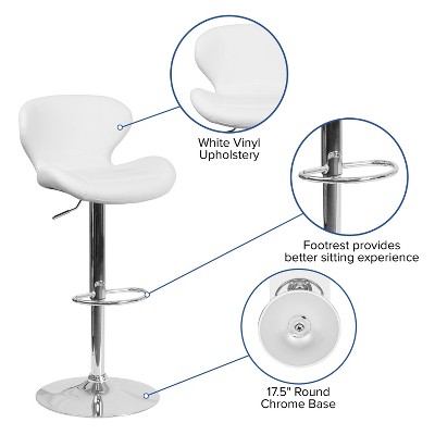 Curvaceous White Vinyl and Chrome Adjustable Saddle Barstool