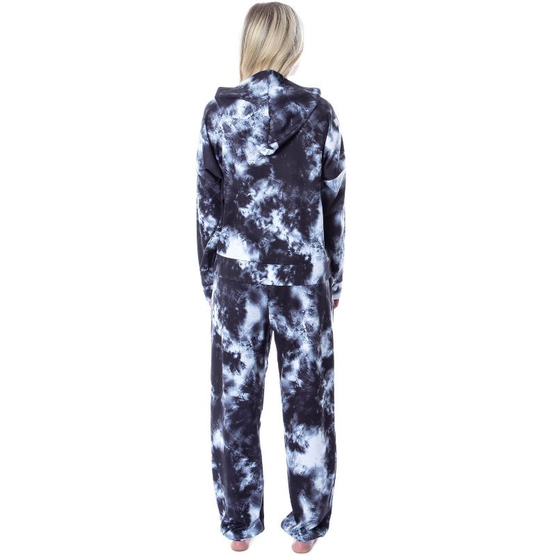 MTV Music Television Tie Dye Womens' Cropped Hooded Pajama Jogger Set Black, 5 of 6