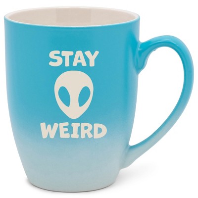 100 North Alien 10 Ounce Blue and White Two Toned Ombre, Comfortably Fits Your Hands, Ceramic Tea Coffee Cup Mug, Stay Weird