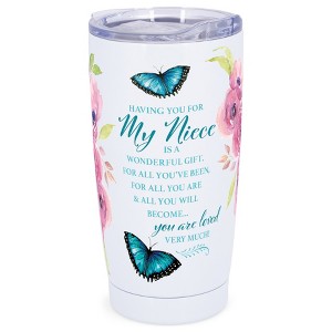 Elanze Designs 20 oz Stainless Steel On the Go Insulated Travel Tumbler With Push Top Lid, Floral Butterfly Niece You Are Loved White - 1 of 4