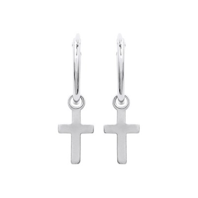 Saint Roman Graceful Cross Hoop Earrings - Sterling Silver, Lightweight, Elegant Design with Secure Clip Closure for Everyday Wear