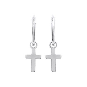 Saint Roman Graceful Cross Hoop Earrings - Sterling Silver, Lightweight, Elegant Design with Secure Clip Closure for Everyday Wear - 1 of 3