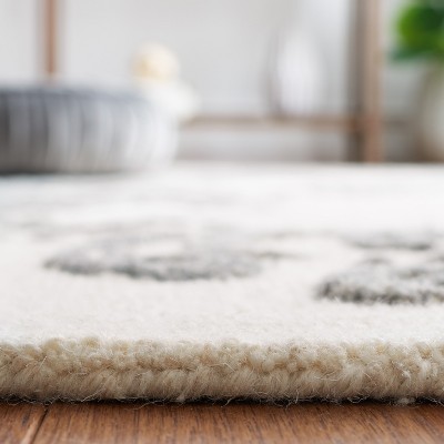 Ivory and Grey Floral Hand-Tufted Wool Area Rug