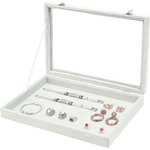 Black Velvet Jewelry Display Tray with Lid, Organizer Storage Case for Necklaces, Bracelets, Rings, and Beads - 1 of 4