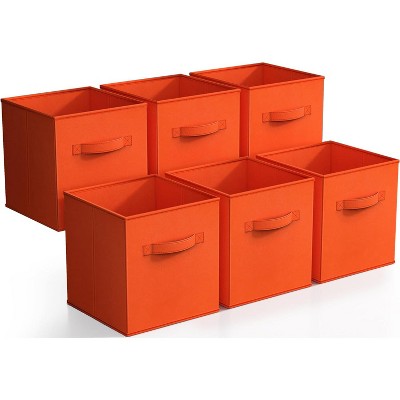 Sorbus 11 Inch 6 Pack Foldable Fabric Storage Cube Bins with Handles - for Organizing Pantry, Closet, Nursery, Playroom, and More (Orange)