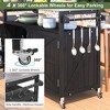 Racxily 53.3" Outdoor Kitchen Island with Raised Shelf, Solid Wood Storage Cabinet with Stainless Steel Top, Outdoor Rolling Grill Cart - 4 of 4