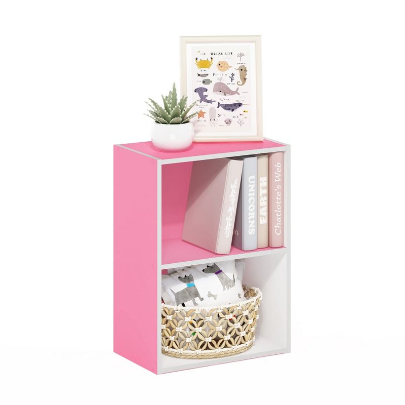 Furinno Luder 2-Tier Open Shelf Bookcase, Pink/White, 2 of 5