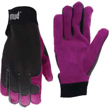Mud Gloves  Women's Medium/Large Split Leather Magenta High Dexterity Garden Glove