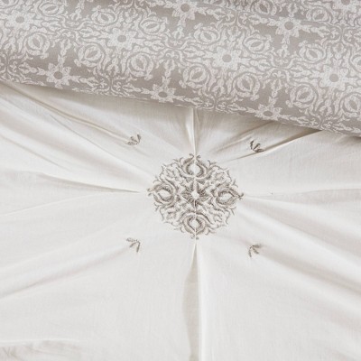 Gray Cotton Reversible King Embroidered Comforter Set