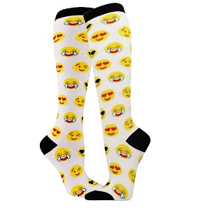 Emoji Face Patterned Knee High Socks from the Sock Panda (Women's Sizes, Adult Medium) - 1 of 3