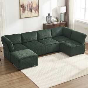 U-Shaped Sectional Sofas with Reversible Chaise, Luxurious Corduroy Upholstery, Deep Seat Comfort & Durable Support Perfect for Living Room - 1 of 4