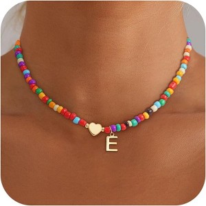 Beaded Initial Necklace Colorful Letter Choker Christmas Gift for Teens - 1 of 4