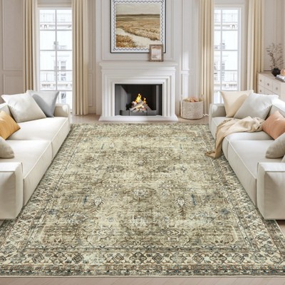 Vintage Area Rug Oriental Distressed Floor Mats with Non-Slip Backing