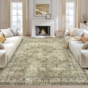 Vintage Area Rug Oriental Distressed Floor Mats with Non-Slip Backing - 1 of 4