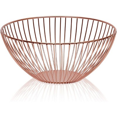 Juvale Metal Wired Fruit Holder Basket Bowl for Kitchen Counter & Decor, Rose Gold, 10 x 4.7 in