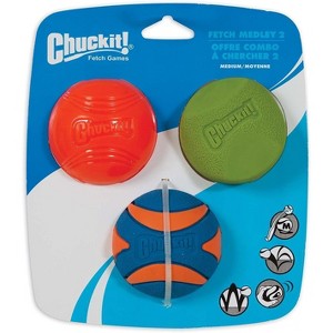 Chuckit Fetch Medley Dog Ball Dog Toys, Medium (2.5 Inch) Assorted Pack of 3 - 1 of 2
