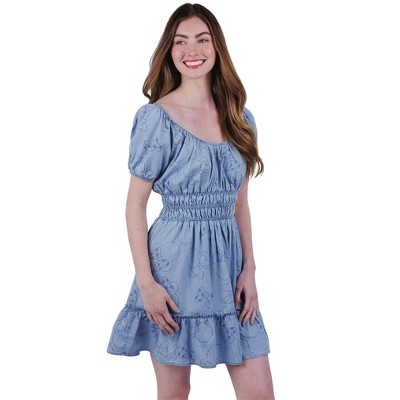 Disney Minnie Mouse Denim Smocked V-neck Dress Adult