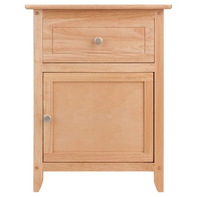 Transitional Beechwood Rectangular Nightstand with Drawer and Cabinet