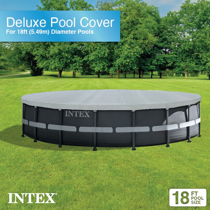 Intex 28041E UV Resistant Deluxe Debris Pool Cover for 18-Foot Intex Ultra Frame Round Above Ground Swimming Pools with Drain Holes, Gray, 2 of 7