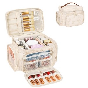Portable Travel Makeup Bag Organizer With Makeup Brush Compartment and Two Side Pockets - 1 of 4