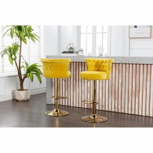 TUYOHW Velvet Swivel Bar Stools Set of 2,Adjustable Height Bar Chair with Gold Base,Modern Bar Chair for Kitchen Islands,Dining Room,Cafe - 1 of 4