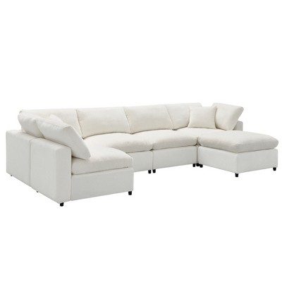 GDFStudio Sebastian Modern Modular 130" Chenille 6-Seat U Shaped Sleeper Sofa with Ottoman