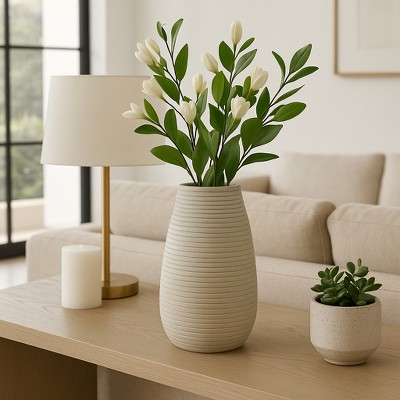 Decorative Ribbed Flower Vase for Living Room Decor - Minimalist Stylish Home Accent for Bedroom, Office, or Tabletop Decor