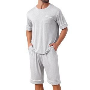 INSPIRE CHIC Men's Summer Short Sleeves Crew Neck with Pockets Nightwear Pajama Set - 1 of 4