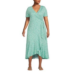 Lands' End Women's Cotton Modal Vneck Wrap Mini Dress - 1 of 3