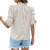 Womens Casual Short Sleeve Drawstring Cuff Stripe Shirt Tops - 2 of 4