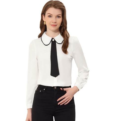 Allegra K Work Office Shirt For Women's Long Sleeve Button Up Peter Pan ...