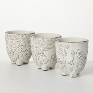 5.5"H Sullivans Medium Floral Line Art Pots Set of 3, Gray - 1 of 4