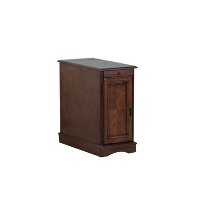 Felix Accent Table with USB Charging Station Black - Powell: Pull-Out Tray, Cabinet Storage