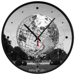 12.75" New York City Queens Unisphere Slim Line Body Quartz Movement Decorative Wall Clock Black - The Chicago Lighthouse: Assembled in USA - 1 of 4