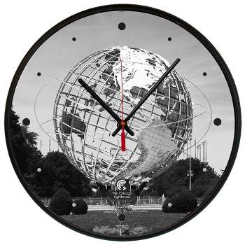 12.75" New York City Queens Unisphere Slim Line Body Quartz Movement Decorative Wall Clock Black - The Chicago Lighthouse